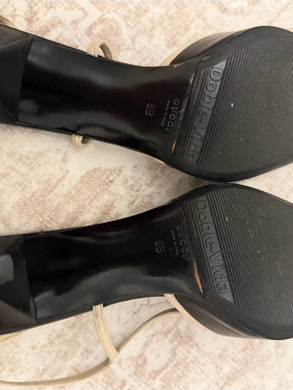 Gucci Black and Beige Pointed Toe Slingback Pumps